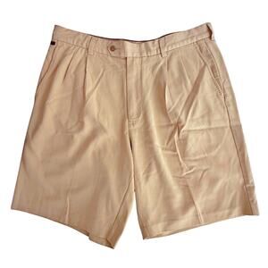 Tommy Bahama Tan Khaki Beige 100% Silk Shorts Sz 35 8.5" Inseam Pleated